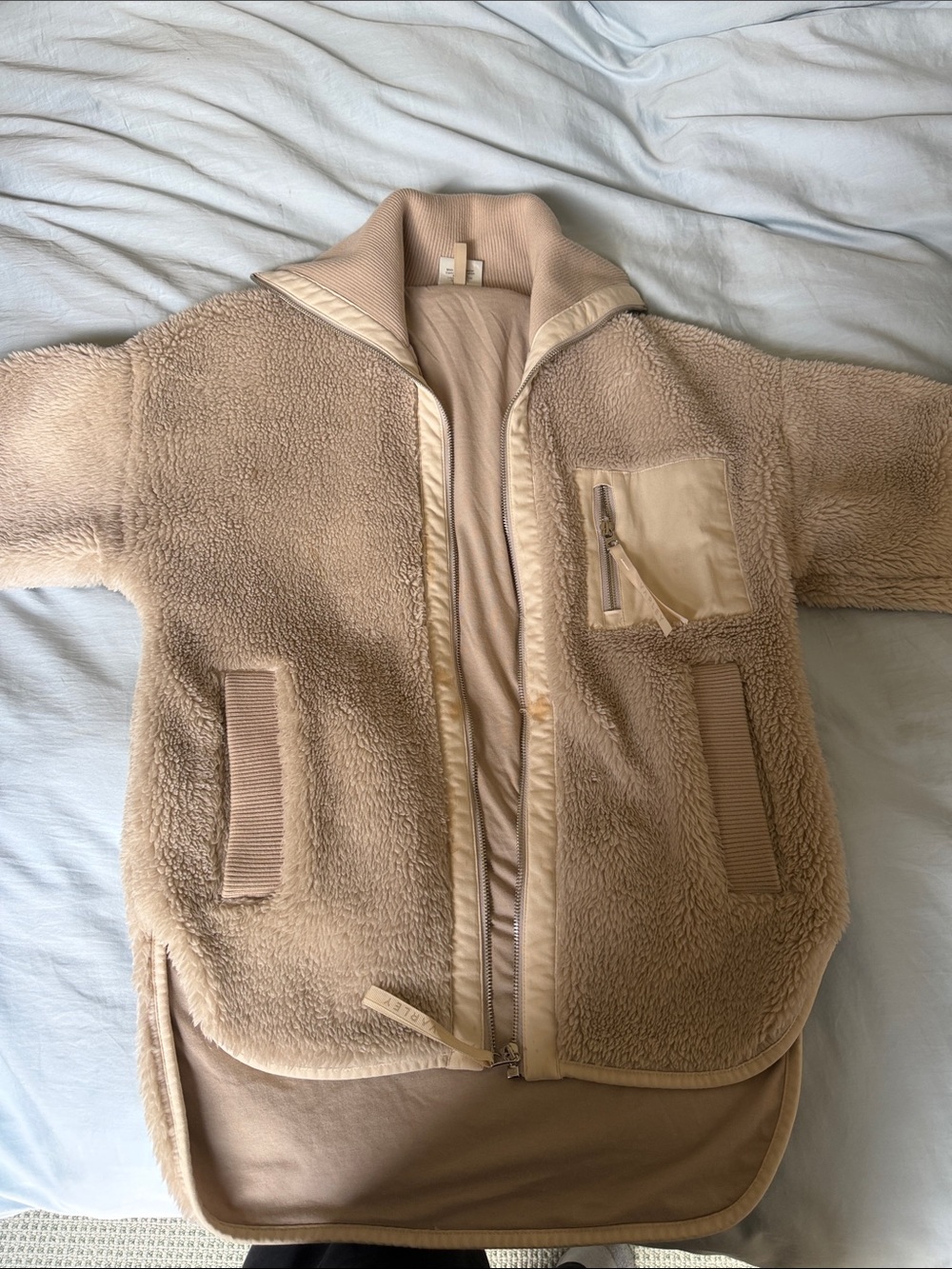 Varley Beige Sherpa Zip-Front Jacket